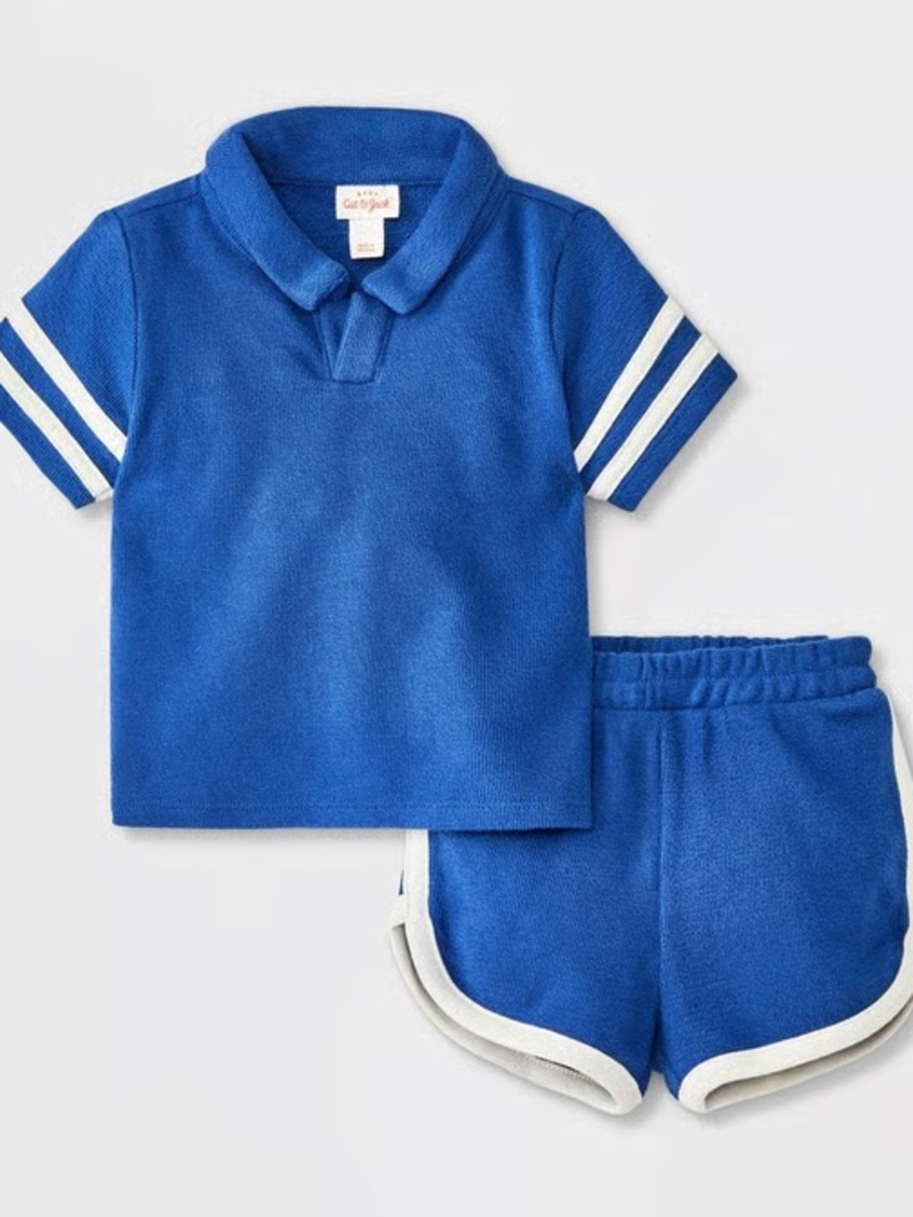 Cat & Jack Blue Polo & Terry Shorts Set with White Stripes